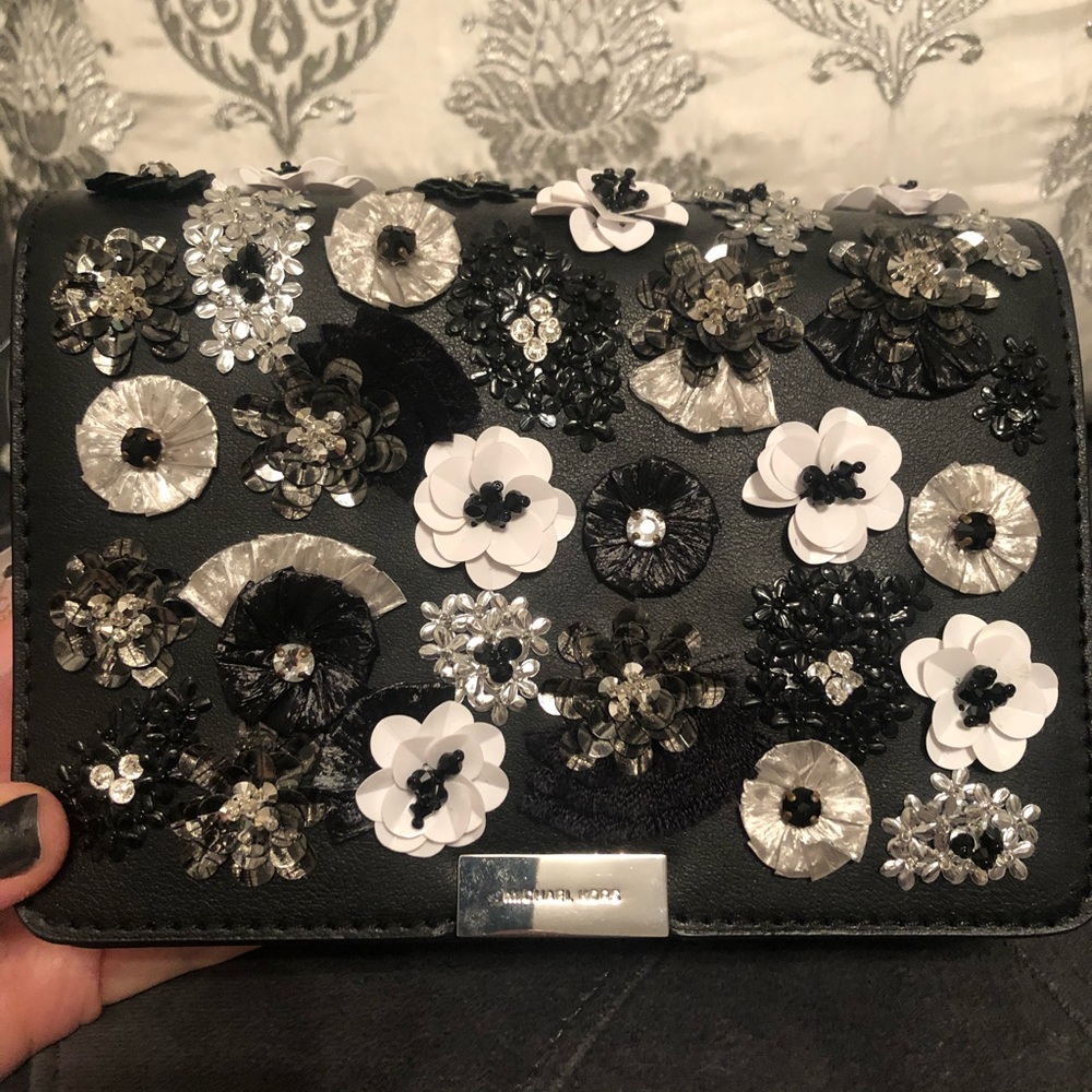 Michael Kors Floral Jade Crossbody Black Sequins